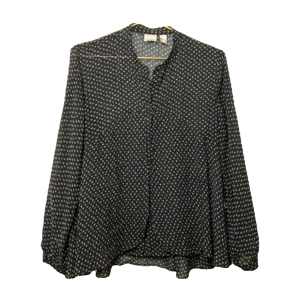 🌸 CHICOS Black and Dot Button Down Blouse